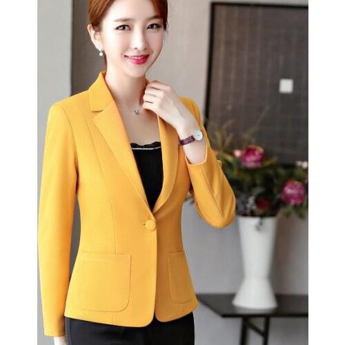Plus Size 5XL Women Suit Jacket Formal Yellow Lady Office Work Suit Pockets Jackets Coat Slim White Anorak Femme Elegant Jackets
