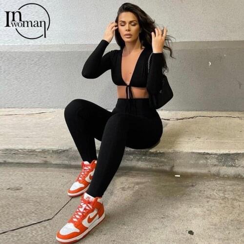 Inwoman Sexy Romper Summer Pant Drawstring Long Sleeve Hollow Out Jumpsuit Women One Piece Club Outfit For Bodycon Jumpsuit 2021