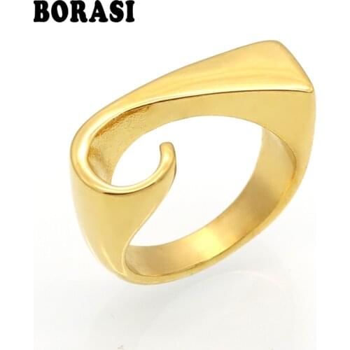 Gold Color Stainless Steel Simple OL Female Ring New Arrivals Fashion anillos Moon Hook Jewelry Ring For Women Finger Rings