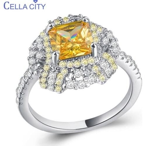 Cellacity Trendy Silver 925 Ring Fine Jewelry for Women Square Gemstones Citrine OL Female Rings Dating Accessory for Party Gift