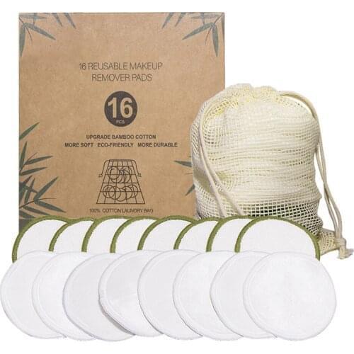 16pcs Reusable Makeup Remover Bamboo Cotton Pads Makeup Remover Washable 3 Layers Velvet Makeup Cleansing Pad With Laundry Bag