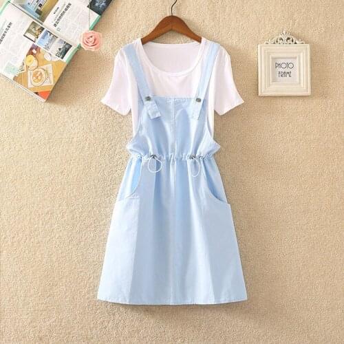 2021 New Summer Korean Women Outfit Short Sleeve T-shirt + High Waist Solid Color Dress Women Fashion Vintage 2 Piece Set Q72