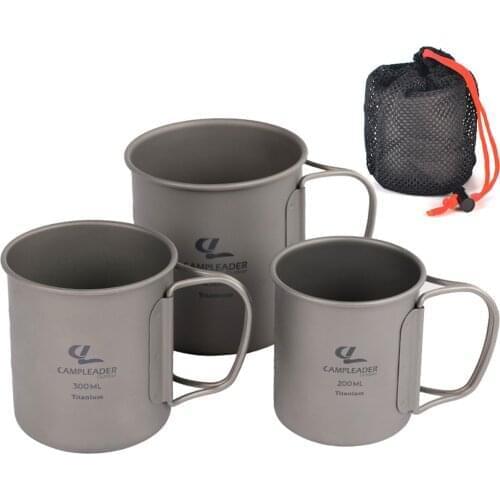 3PCS Titanium Pot Water Mug Cup Set Lightweight Mug Outdoor Camping Hiking Travel Picnic Water Coffee Cup With Folding Handle