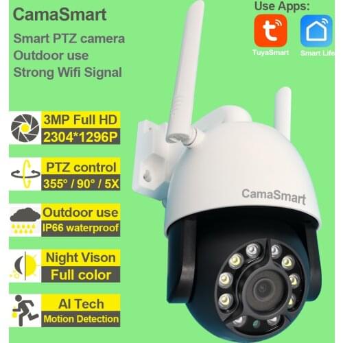 Tuya Smart Wifi Camera Outdoor Externa Surveillance 3MP Waterproof Two Way Talk Remote Control by Cellphone P2P Monitor