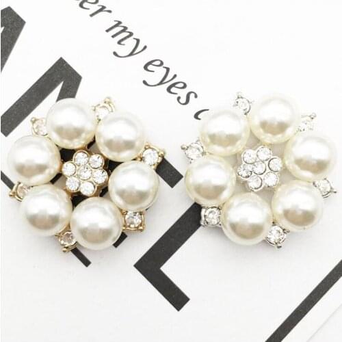50pcs Flower Pearl Rhinestone Button Hallow Buckle DIY Charming Applique Flatback Strass Jewelry Wedding Brides Hair Accessories