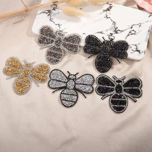 6pc/lot Crystal Rhinestone bee Patches for Clothing Iron on Clothes Appliques Badge Fabric Sticker Apparel Accessories