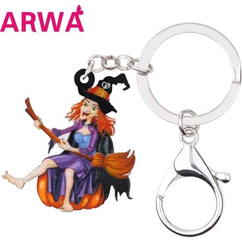 ARWA Acrylic Halloween Anime Witch Pumpkin Keychains Bag Car Wallet Key Ring Key Chains For Women Girls Gifts Decoration Jewelry