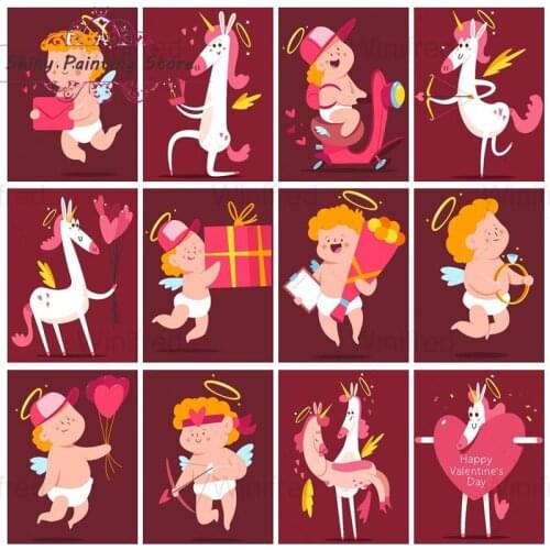 Valentines Day Diamond Painting Cartoon Angel Baby Unicorn Love Heart 5D Cross Stitch Kit Mosaic Diamond Embroidery Lover Gift
