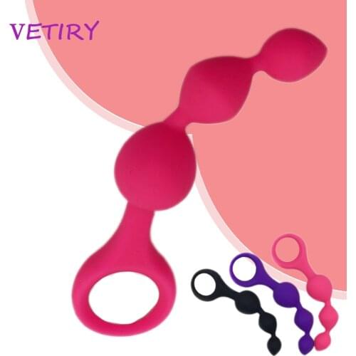 VETIRY Butt Plug Anal Beads with Pull Ring 3 Balls G-spot Prostate Massage Silicone Sex Toys for Women Men Sex Products