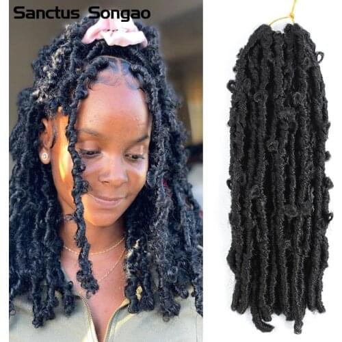 14Inch Butterfly Locs Crochet Hair Faux Locs Crochet Braids Pre looped Distressed Crochet Synthetic Hair Extensions SantusSongao
