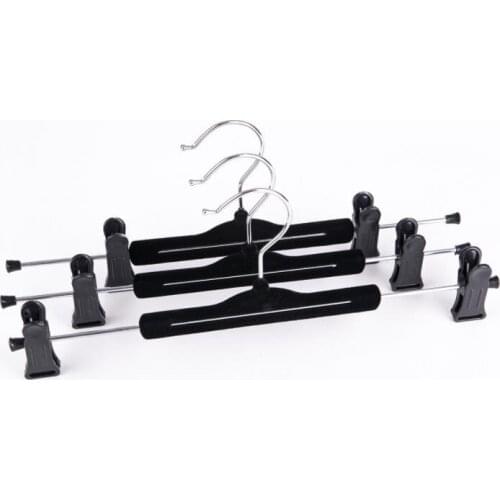 Free shipping 100pcs Hanger link Black Velvet Flocked Hanger with Clips for Pants and Skirt SN997