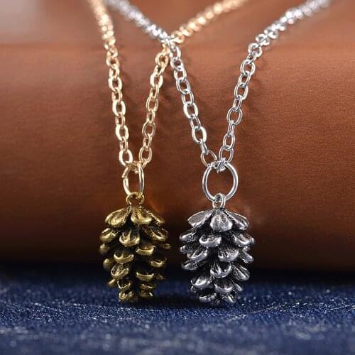 Womens Acorn Pinecone Pendant Necklace Ladies Elegant Antique Party Jewelry Gold Silver Color Long Metal Chain Necklaces