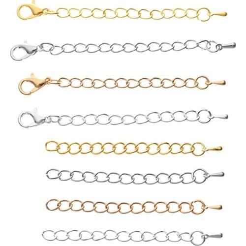 20pcs/lot Iron Extender Extension Tail Chains For Necklace Silver Gold Color Lobster Clasps Hooks DIY Jewelry Making Findings