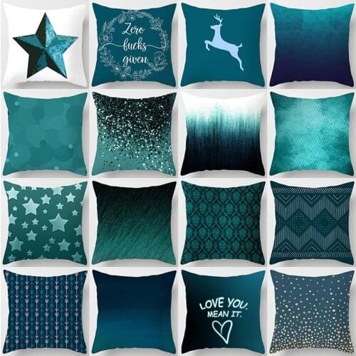 45x45cm Cushion Cover Teal Blue Pillowcase Decorative Cushion For Sofa DIY Printed Teal Blue Pillow Cushion For Home Decorations