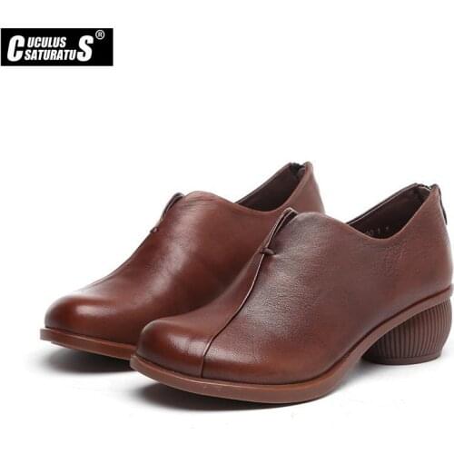 Cuculus Pumps Women Shoes Platform Heels 2021 New Spring Genuine Leather Hook & Loop Round Toe Wedges Ladies Shoes