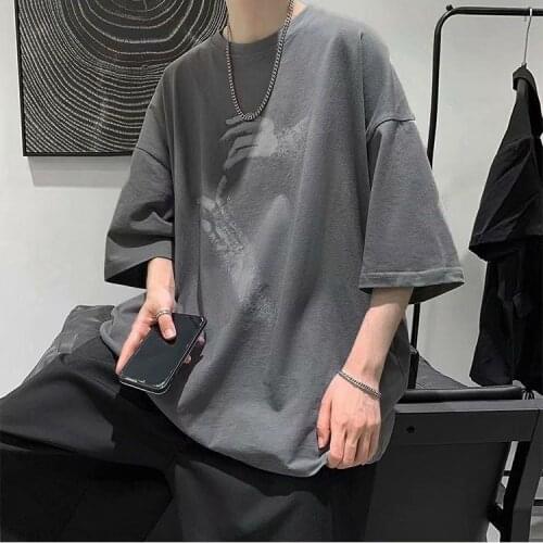 Fat mens t-shirt plus fat plus size short-sleeved ins top Korean version trend five-sleeve loose summer