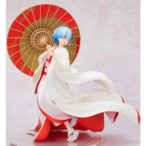 29cm Anime Re: Life in a Different World from Zero Rem White Kimono Action Figure Collectible Model Toy with Umbrella Ver. PVC