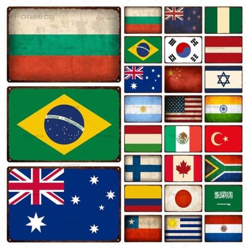 Flag Tin Sign Decorative Plaque Vintage Metal Sign Home Decoration Living Room Wall Artwork Pub Decor Iron Painting 20x30cm