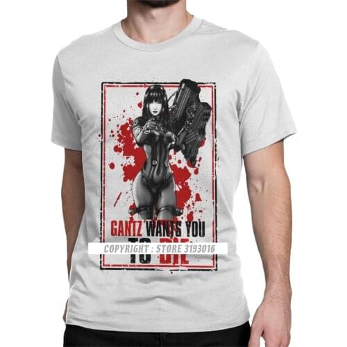 Gantz Needs Blood T Shirts for Men Cotton T Shirt Kei Kurono Kato Masaru Reika Gun Anime Japan Manga Tees Camisa