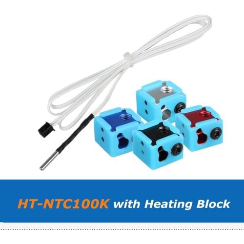 Lerdge 3D Printer Part 1m/2m HT-NTC100K Thermistor Temperature Sensor Cable + 1pc BP6 Hotend Heater Block With Silicone Sock