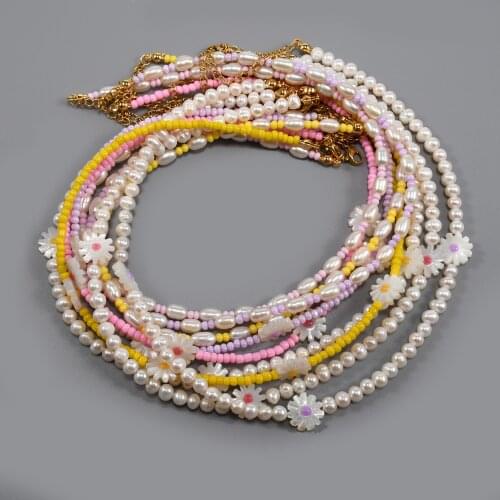 KBJW Original Trendy Daisy Flower Necklace Delicate Handmade Stainless Steel Jewelry 18K Gold Plated Choker Beads Necklace Women