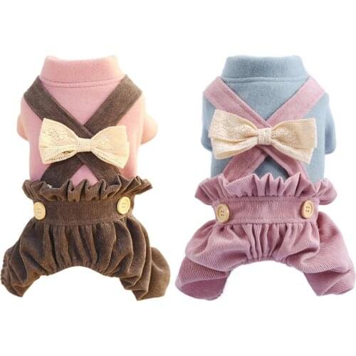 Dog Overalls Bow-knot Design Windproof Casual Pet Winter Warm Jumpsuit Puppy Costume Comfortable Loose Dogs Overalls Daily Wear