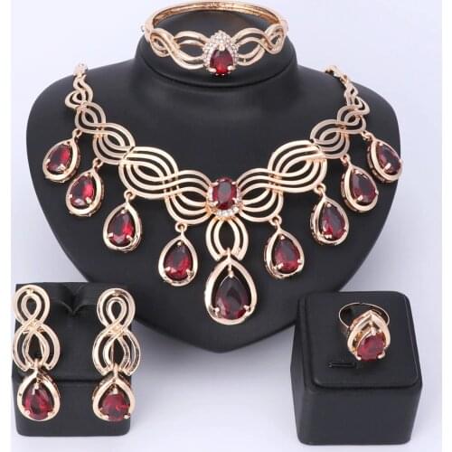 Top Exquisite Dubai Tassel Gem Jewelry Set Luxury Gold Color Crystal Necklace Big Nigerian Wedding African Beads Jewelry Sets