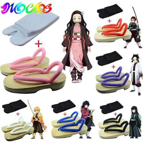DIOCOS Demon Slayer Geta Kimetsu no Yaiba Nezuko Cosplay Costume Shoes Tanjirou Shinobu Kochou Zenitsu Japanese Geta with Socks