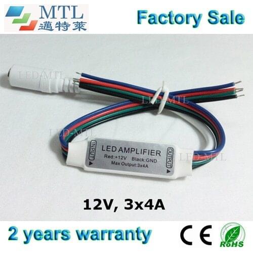 Mini RGB amplifier signal repeater 12V 3*4A LED with DC plug, 50 pcs/lot, for 3528/5050 RGB strip, factory wholesale