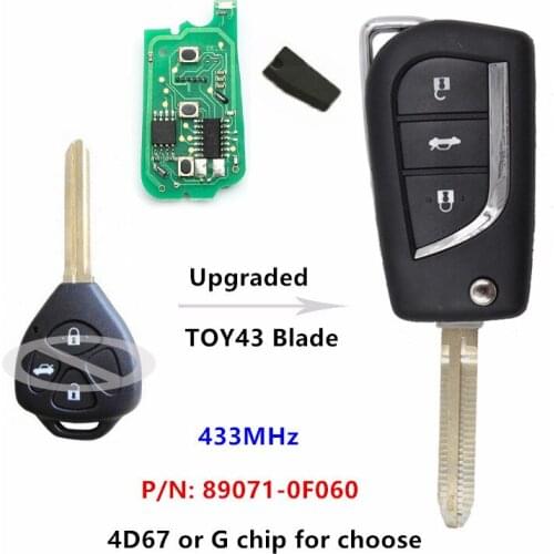 Keyecu Upgraded Remote Car Key 3 Buttons 433MHz for Toyota Avensis Europe,for Yaris UK P/N: 89071-0F060