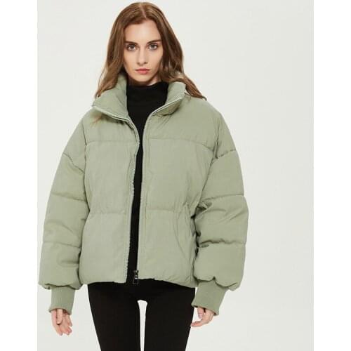 Trendy Autumn Winter Loose Thick Warm Snow Parka Casual Female Black Jacket Outwear Stand Collar Zipper Short Cotton Coat