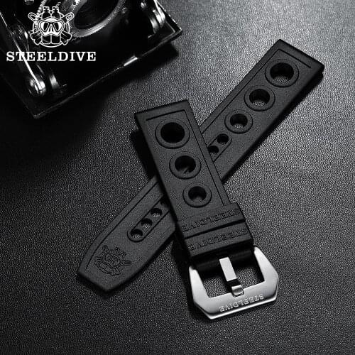 2021 New Arrivals STEELDIVE SD2201 Mens Diving Watch Official Strap 20mm/22mm/24mm Black Rubber Strap Blue Hole