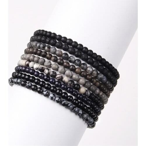 New Black Beaded Bracelet 4mm Mini Lava Malachite Onyx Natural Stone Bracelets For Women Men Cool Goth Wristband Fashion Jewelry