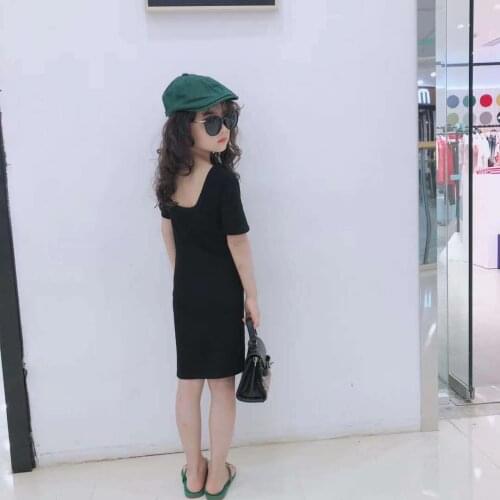 Baby girls clothes black pencil dress vestidos short sleeve open back toddler modal knee length streetwear bodycon 2 to 10 yrs
