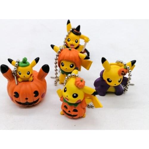 Genuine Pokemon Doll Pikachu Figure Toys Keychain Table Ornaments Halloween Pumpkin Series Pocket Monster Pendant