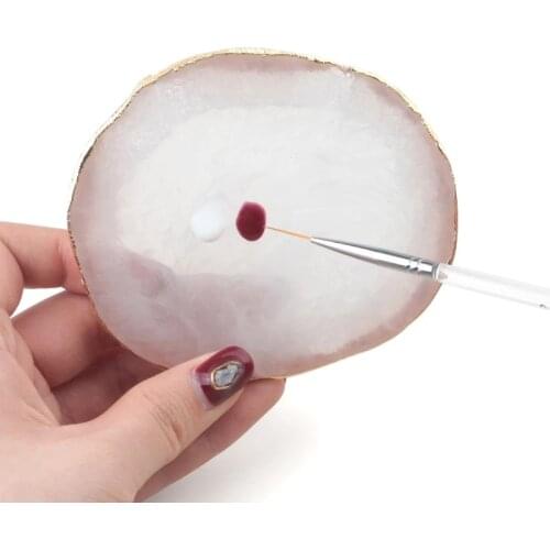 1Pc Nail Art Palettes Nail Mixing Oval/Leaf Shaped Palette Polish Color Mixing Plate Golden Edge Resin Holder Nail Art Display