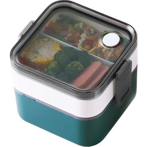 Portable Lunch Box Double Layer Leak-proof ABS Warm Keeping Movable Compartments Salad Fruit Food Container Box Lunch Case
