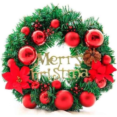 Lovely 50cm Christmas Wreath Door Wall Ornament Garland Bowknot Red Christmas Balls Home Decoration Christmas Supplies