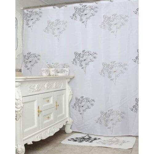 Black White Luxury Bath Shower Curtain Including Hooks and Mat Set 14 PC Uomere