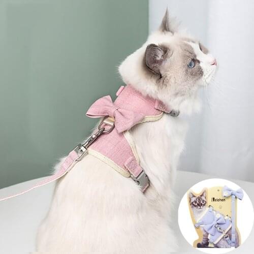 Pink Bowknot Anti-lost Cat Harness Adjustable Pet Vest Leash Dog Collar for Kittens Dog Walking Breast-band Pet Supplies Ragdoll