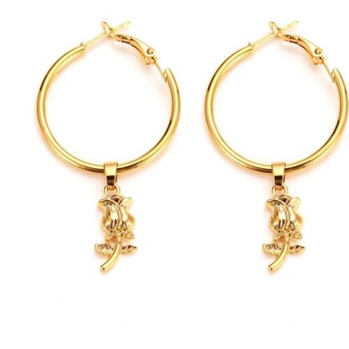 Bangrui Gold Color rose drop Earrings Women/Girl,Love Trendy Jewelry for African/Arab/Middle Eastern girls gifts