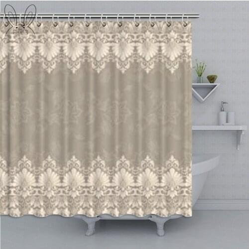 Taupe Shower Curtain Lace Like Framework Borders with Arabesque Details Delicate Intricate Retro Dated Print Shower Decor Set
