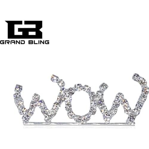 Unique Gift Crystal Brooch "WOW" Letters Pin