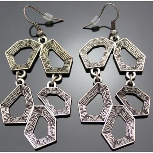 Vintage The Eight Diagrams Art Deco Drop Dangle Earrings Silver Plated Tribal Aztec Costume oorbellen brincos Jewelry