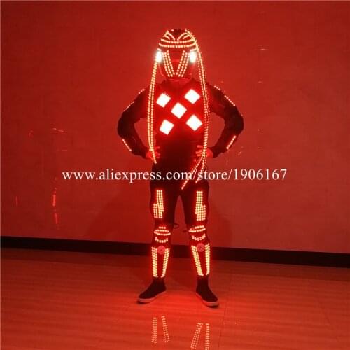 Colorful Led Luminous Dance Robot Suit Illuminated Growing Light Up Ballroom Costume Stage Perform Led Flashing Helmet Clothes