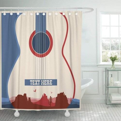 Western Concert of Music Festival Country Guitar Rock Blues Shower Curtain Waterproof Polyester Fabric 72 x 72 Inches Set