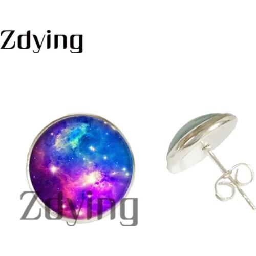 Zdying Fashion Nebula Galaxy Stud Earring Glass Cabochon Star Art Picture Dome Earring For Party Birthday Jewelry Gift XY044