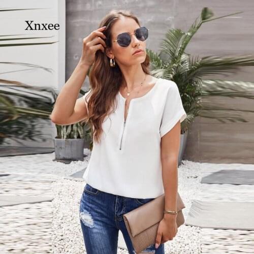 2021 Summer Zipper T Shirts for Women Plus Size Tshirts Solid Color O Neck Half Short Sleeve for Fashion Womens Blouses Clothes