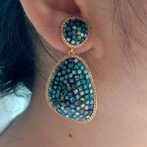 24x33MM natural shell Gold color Plated stud Earrings for Female Party Jewelry Gift