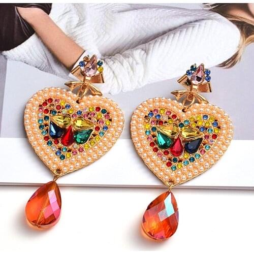 Elegant Imitation Pearls Crystal Drop Earrings Statement Love Heart Cute Earring For Women Jewelry Accessories